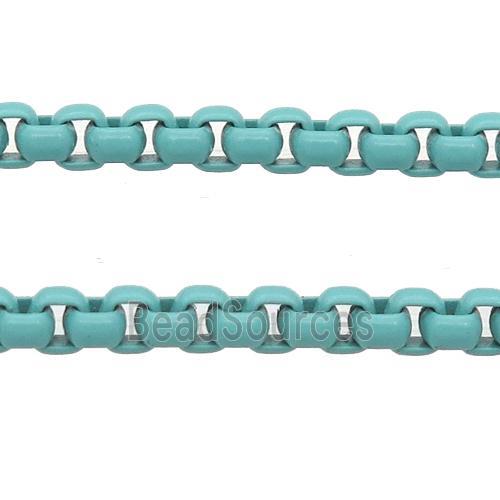 stainless Iron Box Chain with fire teal lacquered