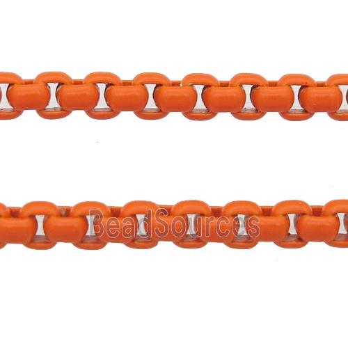 stainless Iron Box Chain with fire orange lacquered