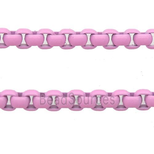 stainless Iron Box Chain with fire lt.pink lacquered