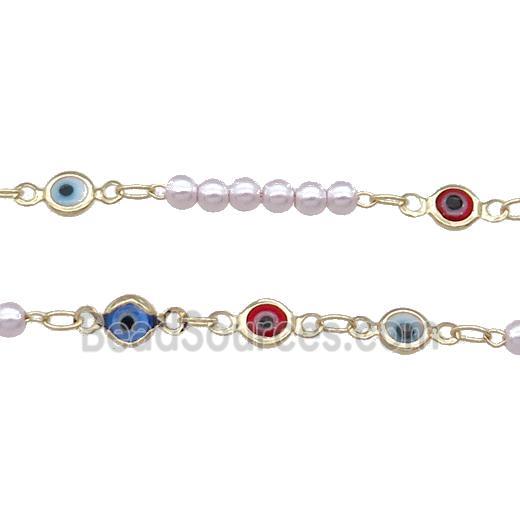 Copper Chain With Pearlized Plastic Enamel Evil Eye Gold Plated