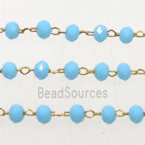 copper chain with aqua rondelle Chinese Crystal Glass beads