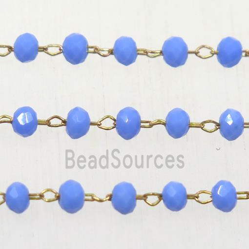 copper chain with blue rondelle Chinese Crystal Glass beads