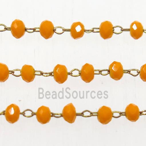 copper chain with orange rondelle Chinese Crystal Glass beads