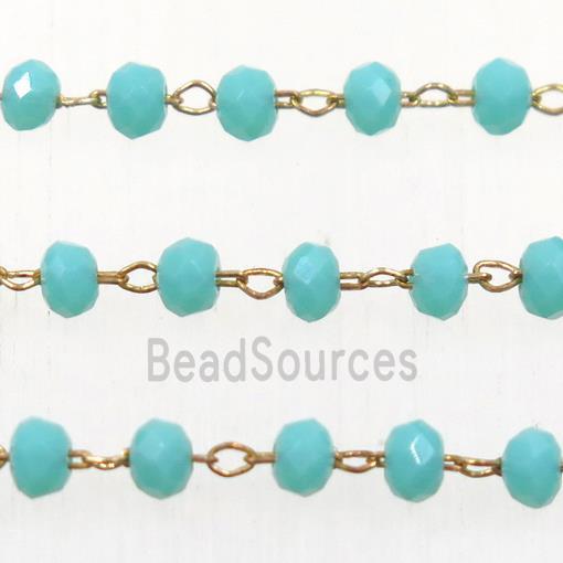 copper chain with green rondelle Chinese Crystal Glass beads