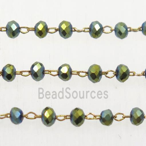 copper chain with green rondelle Chinese Crystal Glass beads