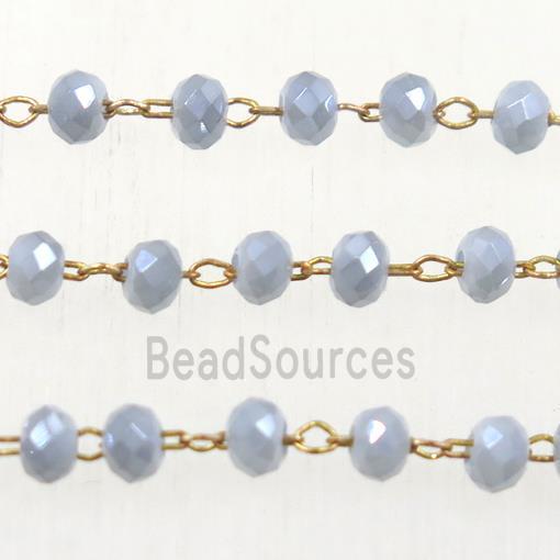 brass chain with grayblue rondelle Chinese Crystal Glass beads