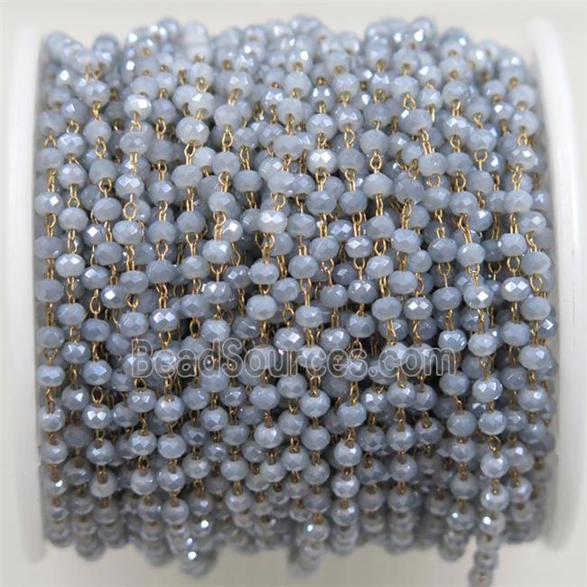 brass chain with grayblue rondelle Chinese Crystal Glass beads