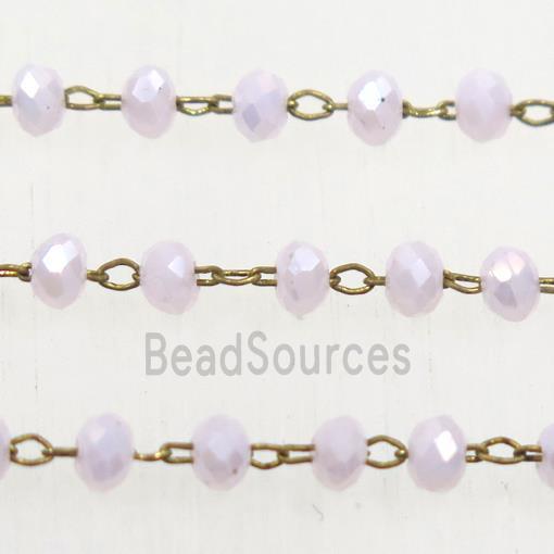 brass chain with pink Chinese Crystal Glass rondelle beads