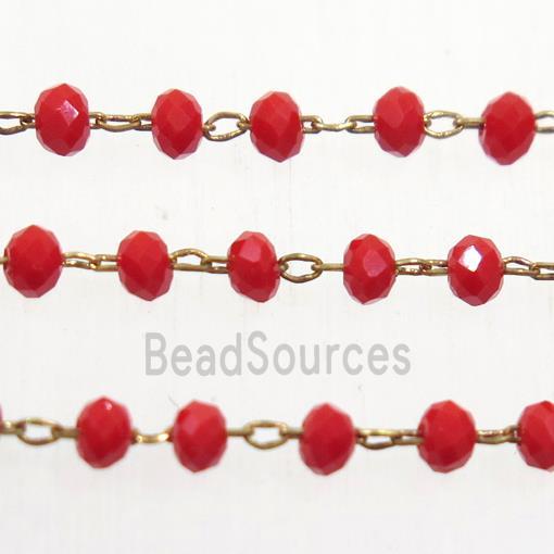 brass chain with ruby Chinese Crystal Glass rondelle beads