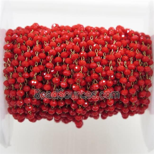 brass chain with ruby Chinese Crystal Glass rondelle beads