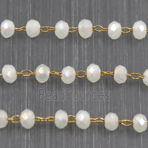 brass chain with white AB-color Chinese Crystal Glass rondelle beads