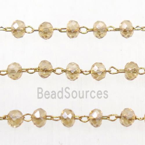 brass chain with gold champagne Chinese Crystal Glass rondelle beads