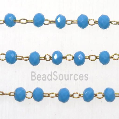 copper chain with blue rondelle Chinese crystal glass bead