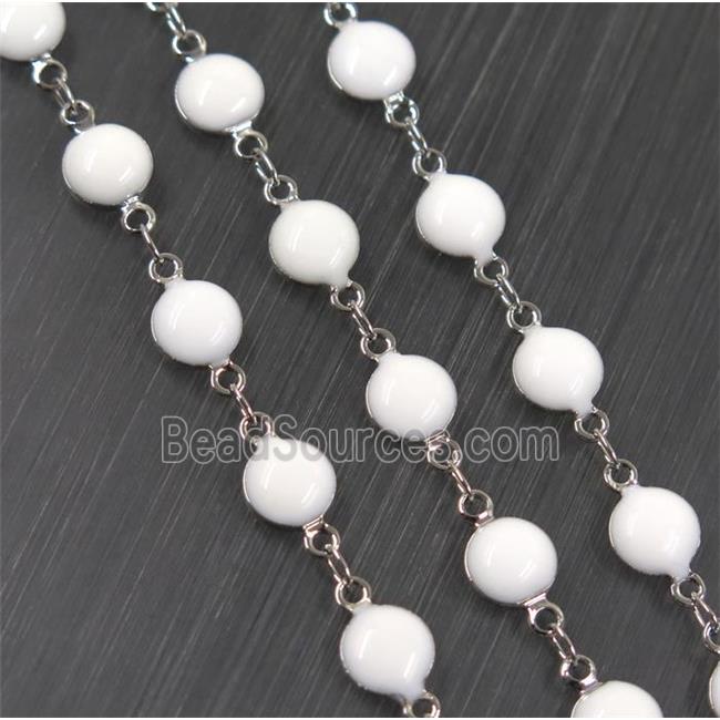 Copper Chain White Enamel Circle Platinum Plated