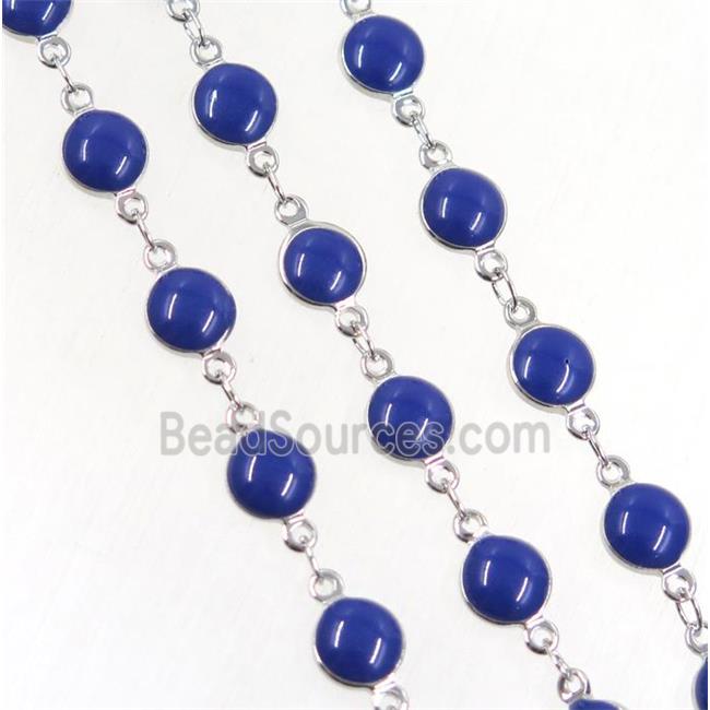 Copper Chain Blue Enamel Circle Platinum Plated