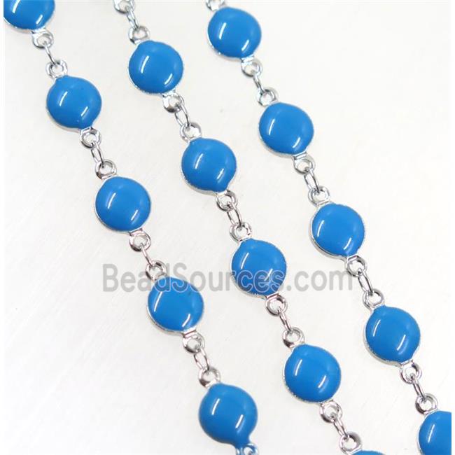 Copper Chain Blue Enamel Circle Platinum Plated