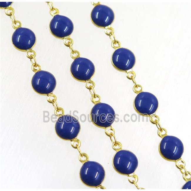 Copper Chain Blue Enamel Circle Gold Plated