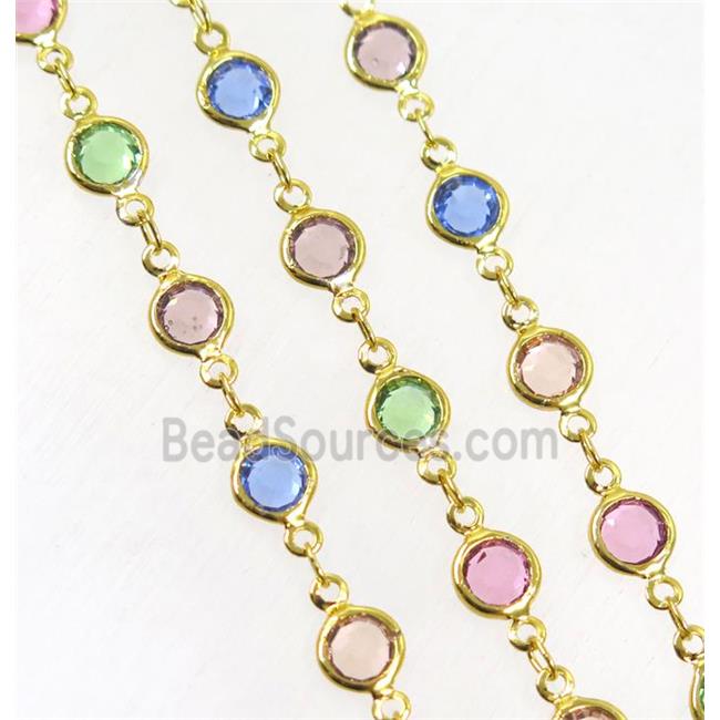 Copper Chain Pave Crystal Glass Multicolor Circle Gold Plated