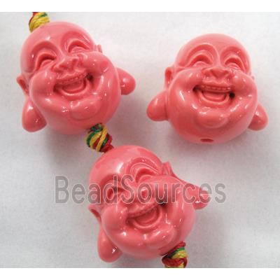 Compositive coral bead, smile buddha, pink