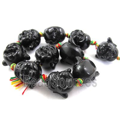 Compositive coral bead, smile buddha, black