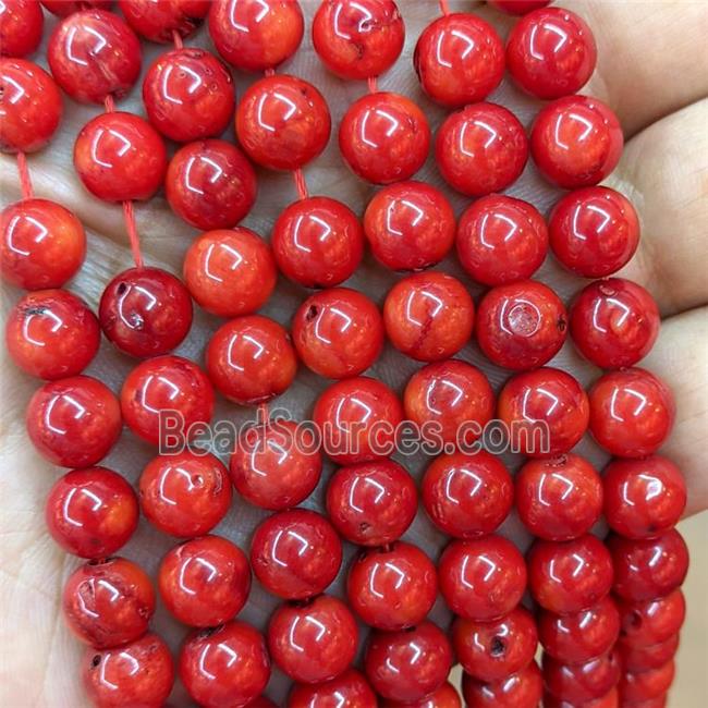 Natural Red Coral Beads Smooth Round C-Grade