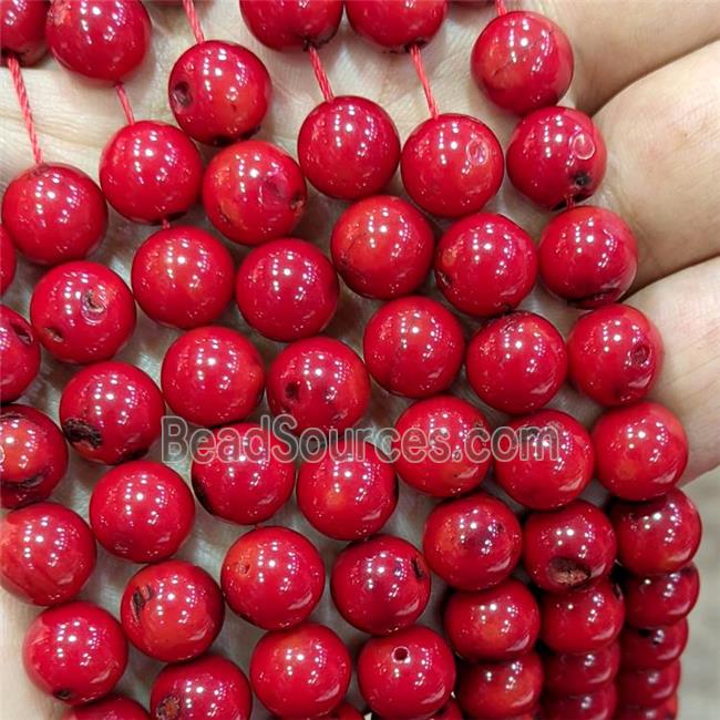 Natural Red Coral Beads Smooth Round Dye C-Grade