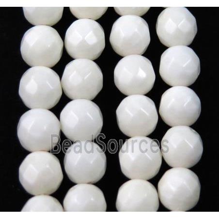 white Coral Beads, faceted round