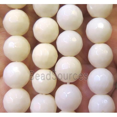 white coral bead, faceted round