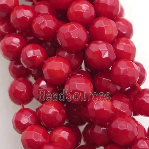 red coral beads, faceted round