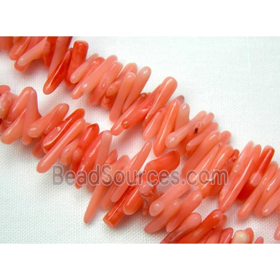 coral beads chip, dyed, red