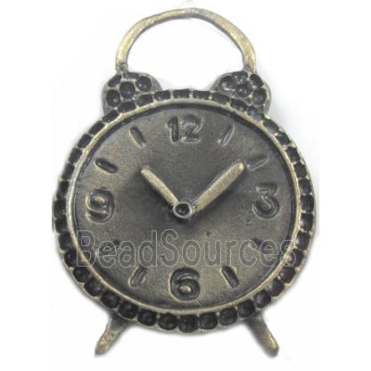 Tibetan Silver Clock charm, Lead and nickel Free, bronze