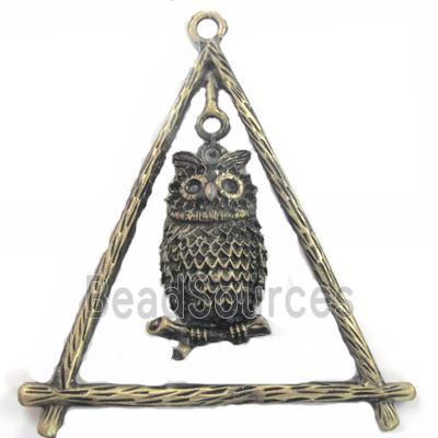 Tibetan Silver Owl pendant, Lead and nickel Free, bronze