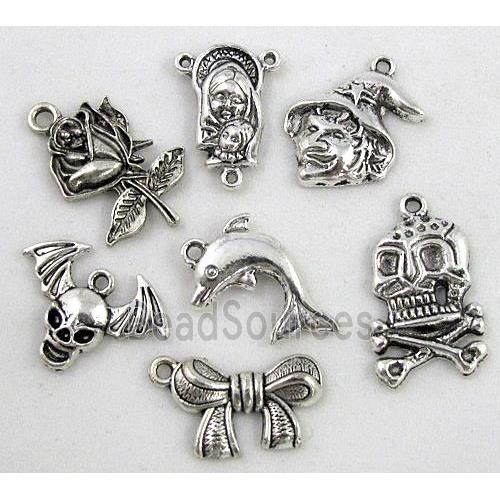 mix Tibetan silver charm pendants, Non-nickel