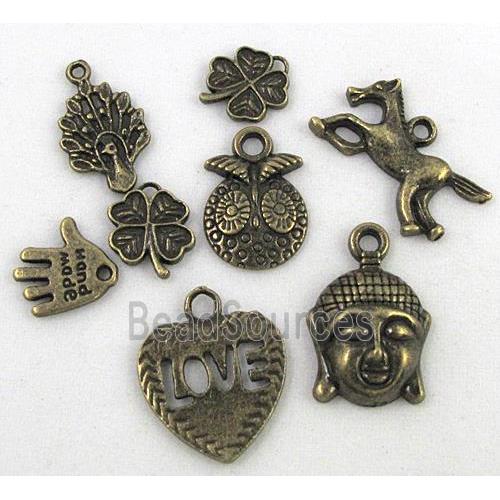 Tibetan Style Alloy Pendant Charm Antique Bronze Mixed Random Shape