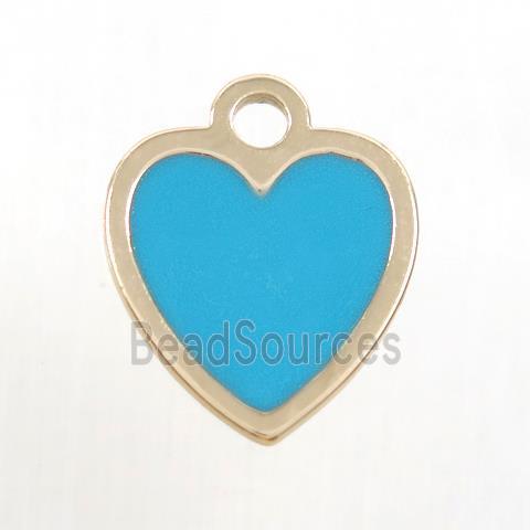 copper heart pendant, blue enamel, gold plated