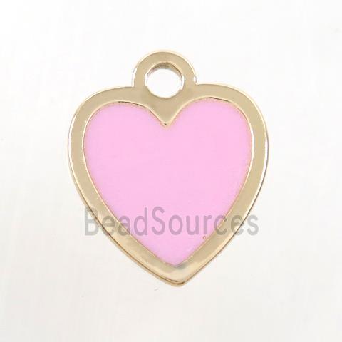 copper heart pendant, pink enamel, gold plated