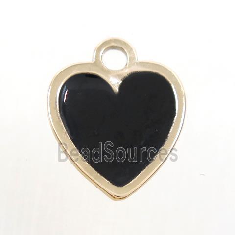 copper heart pendant, black enamel, gold plated