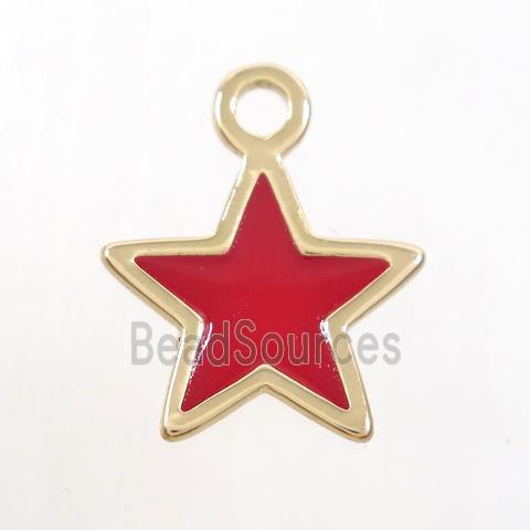 copper star pendant, red enamel, gold plated