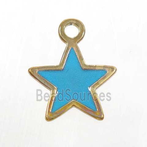 copper star pendant, blue enamel, gold plated