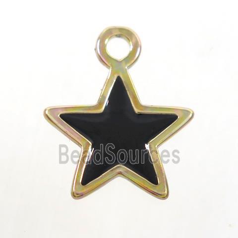 copper star pendant, black enamel, gold plated