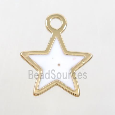 copper star pendant, white enamel, gold plated