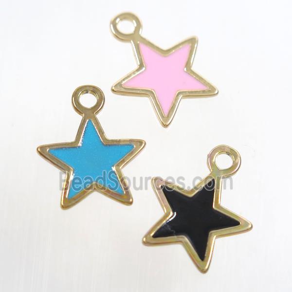 copper star pendant, mix enamel, gold plated