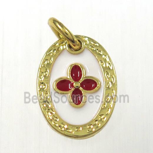 copper oval clover pendants, enamel, gold plated