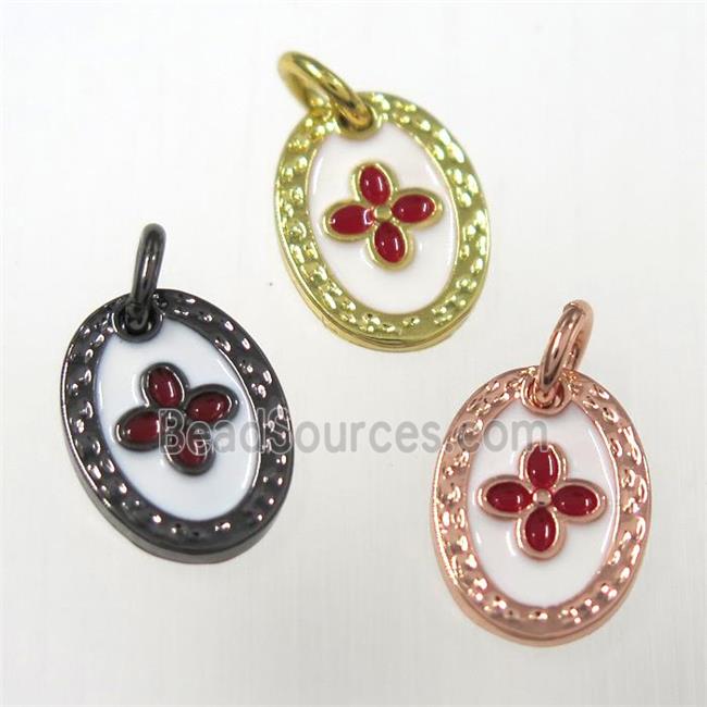 copper oval clover pendants, enamel, mixed color