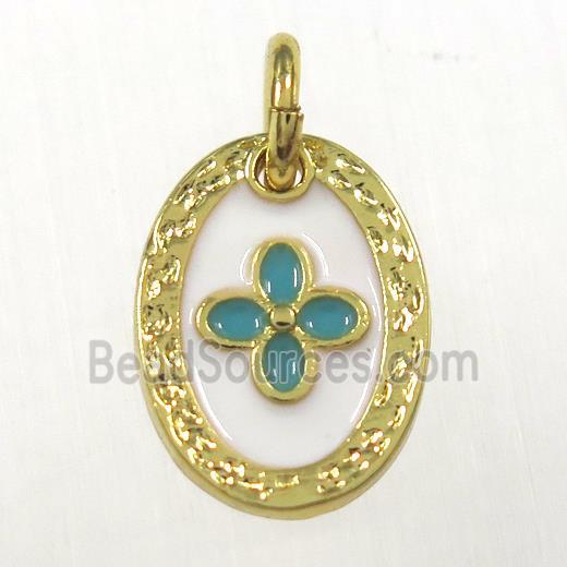 copper oval clover pendants, enamel, gold plated