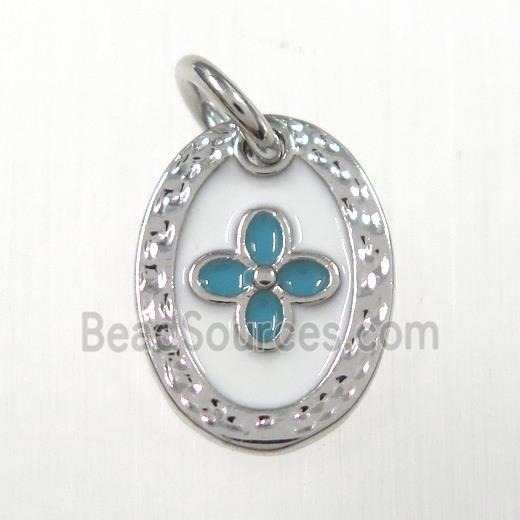 copper oval clover pendants, enamel, platinum plated