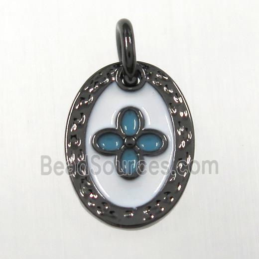 copper oval clover pendants, enamel, black plated