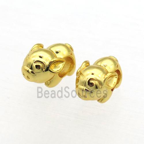 European Style copper pig beads, gold plated, large hole