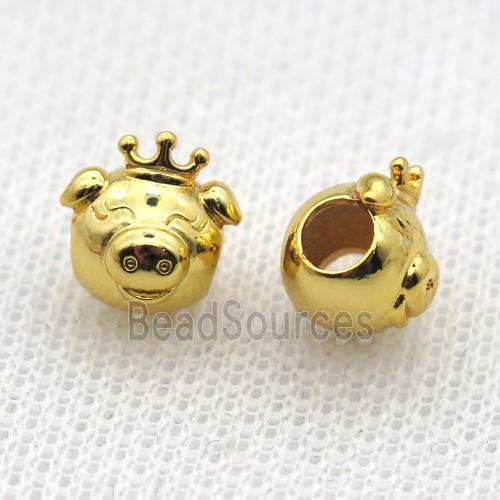 European Style copper pig beads, gold plated