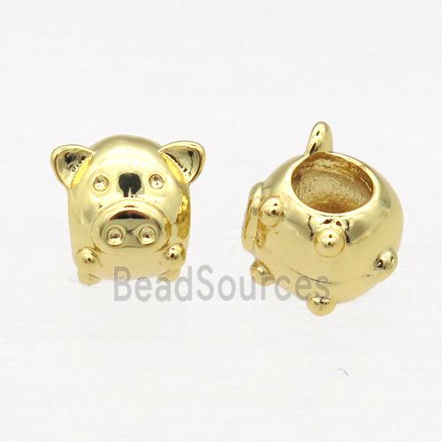 European Style copper pig beads, gold plated